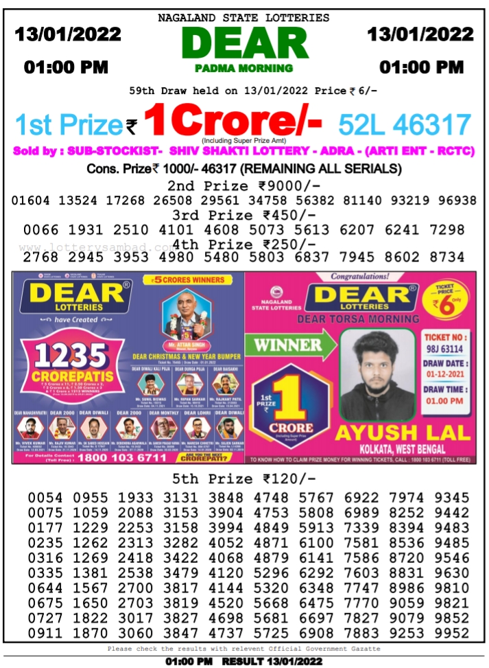 Dear Lottery Result Today - 1pm 6pm 8pm - Apex World